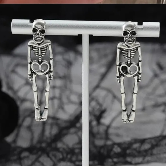 Skeleton earrings silver movable studs Halloween New 🎃 gift party - Picture 6 of 6